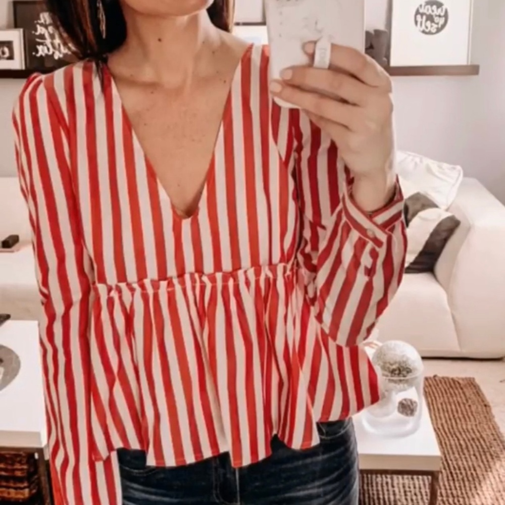 Red & White Peplum Top